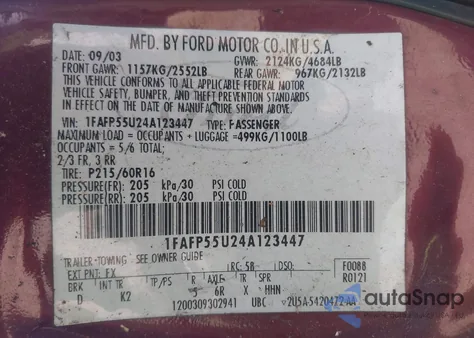 2004 Ford Taurus Ses from USA, damaged, VIN 1FAFP55U24A123447